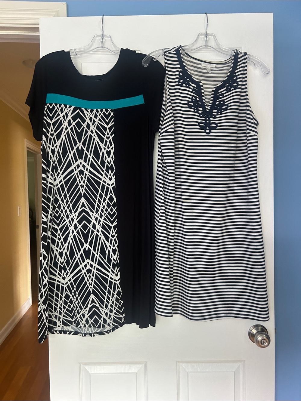 Charter Club + CK Black & White Geometric Panel Dress with Teal Accent - Women's